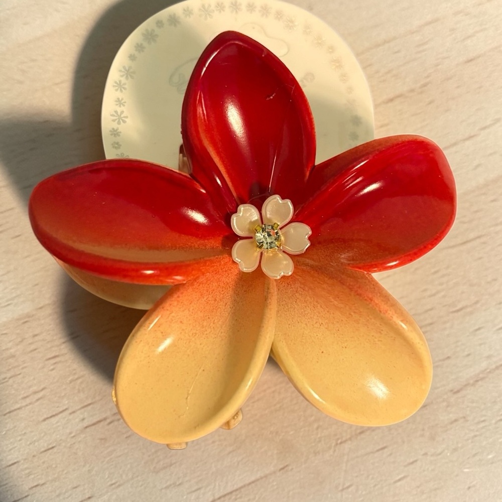 Large Red and Peach Floral  Flower Hair Clip‎ - Women's Hair Accessory